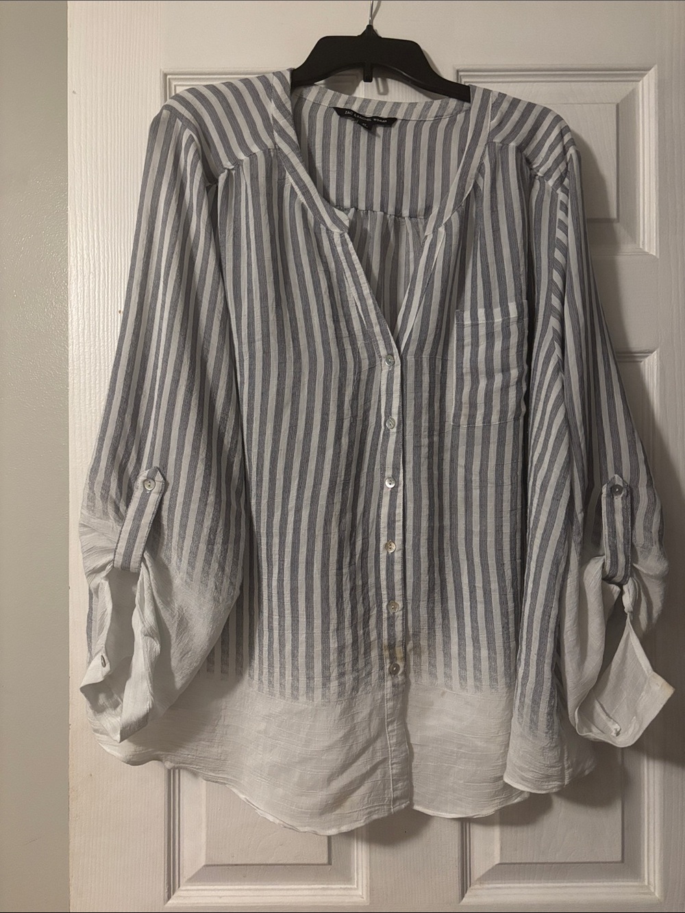 Zac & Rachel Blue and White Striped Lightweight Button-Up Blouse